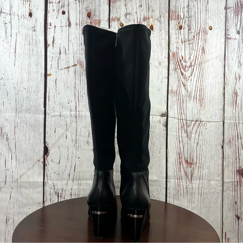 Michael Kors Bromley Wedge Boot Knee High in Black Leather women’s size 10